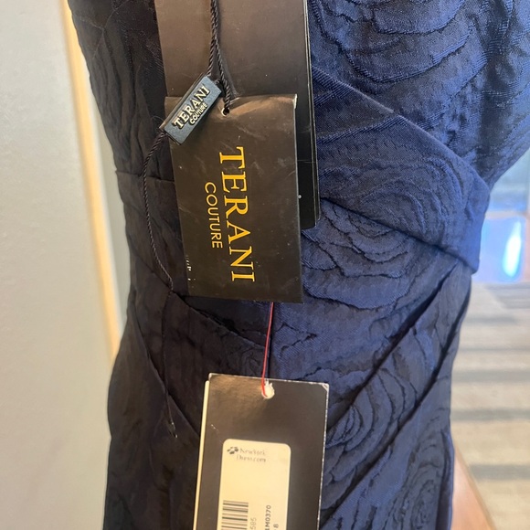 Terani NWT Couture Midnight Navy Blue Maxi Ball Gown Dress Size 8 - Picture 4 of 14